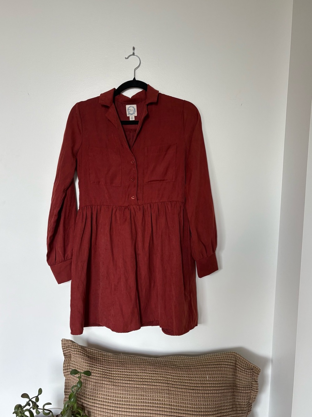 Blue Rain Rust Red Long Sleeve Mini Dress